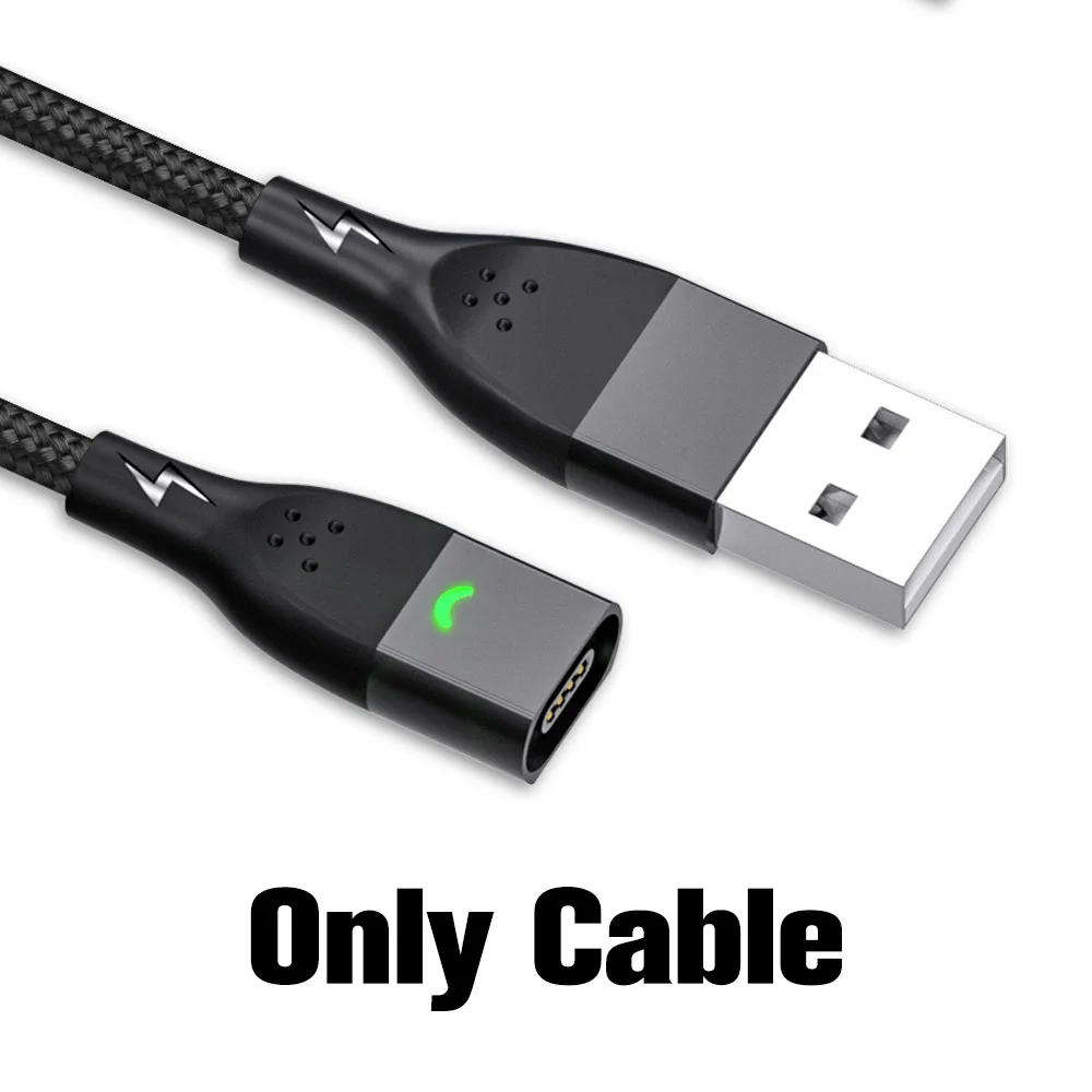 GUUGEI, кабель Micro USB для быстрой зарядки, магнитный шнур для передачи данных, быстрая зарядка для мобильного телефона, магнитный светодиодный USB шнур, кабель для зарядки Microusb - Цвет: Black cable no plug
