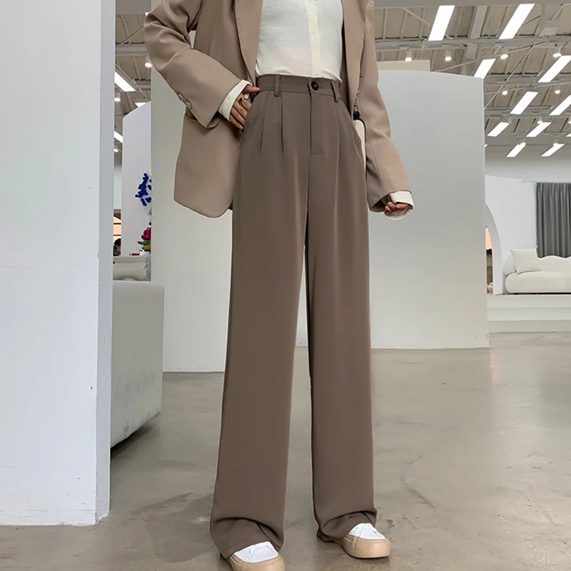 PopularWomenBrownStreetwearSuitpantsSpringAutumnFashionCasualtrousersWideLeg