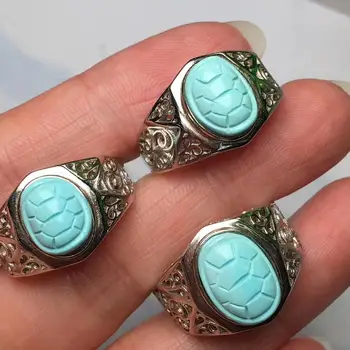 

Genuine Natural Green Turquoise Crystal Adjustable Women Ring 925 Silver 11x8mm Beads Gift Stone Ring AAAA Drop Shipping