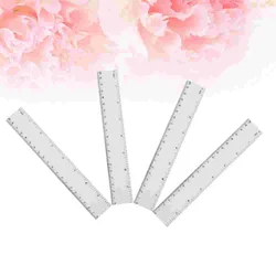 Règle en plastique, 8 pouces, 4 pièces, règle droite, outil de mesure en plastique, outil de géométrie mathématique solide et dur (blanc) 