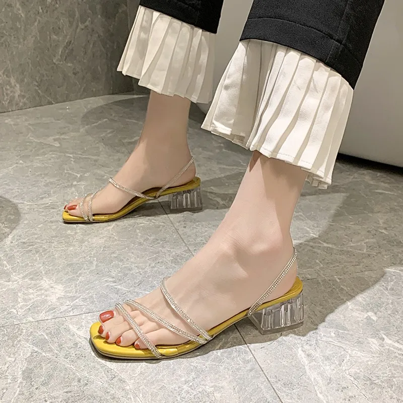 

Candy Colors Pvc Clear Heel Slippers Women Crystal Ribbon Transparent Heel Sandals Summer Shiny High Heel Slides Sandals Women