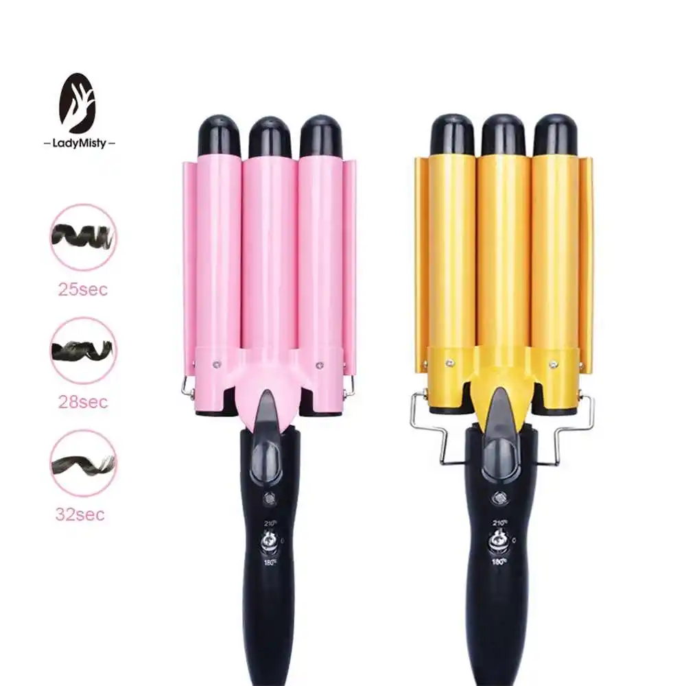 

DIY titanium Ceramic 3 Barrels Hair Curling Iron Wand Temperature adjust Hair Curler Irons Magic Hair Wave Waver Styling Tools