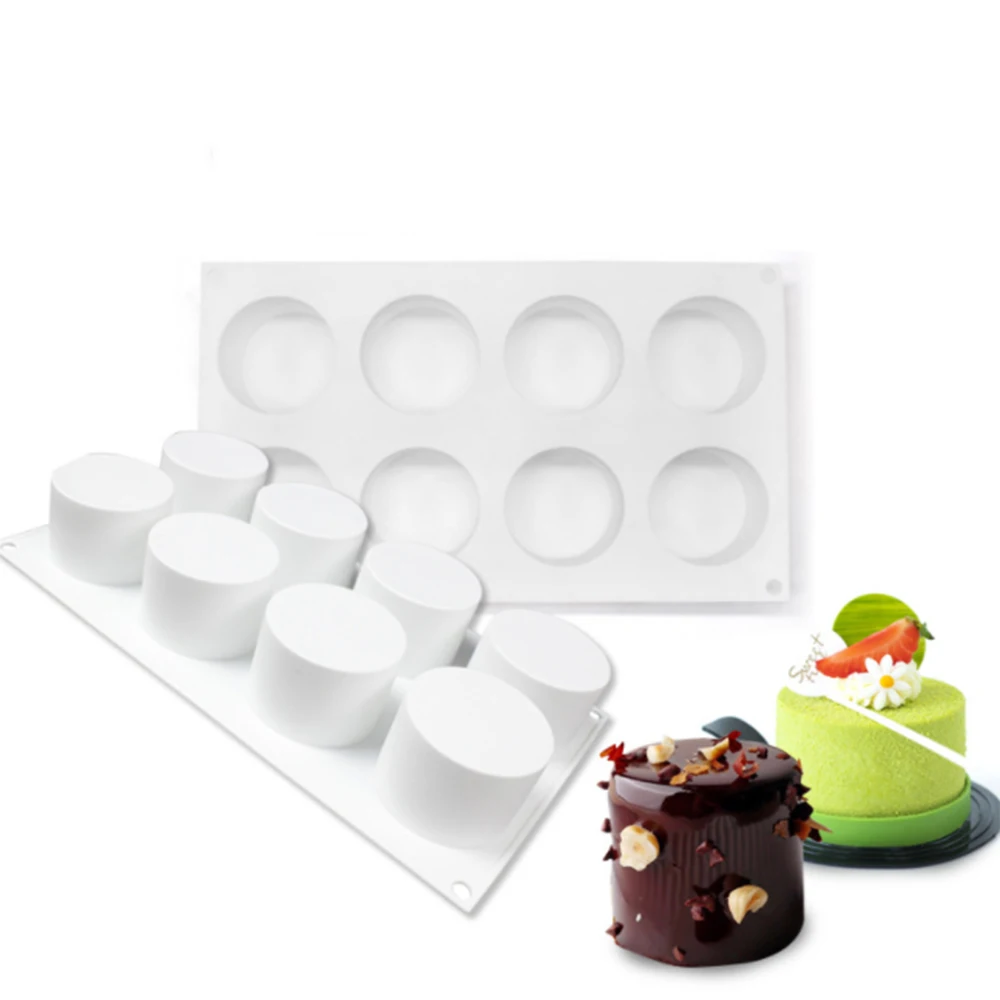 8 Continuous Round Cylinder Column Silicone Mold Suitable for Mousse Cake 3D Bake DIY Dessert |