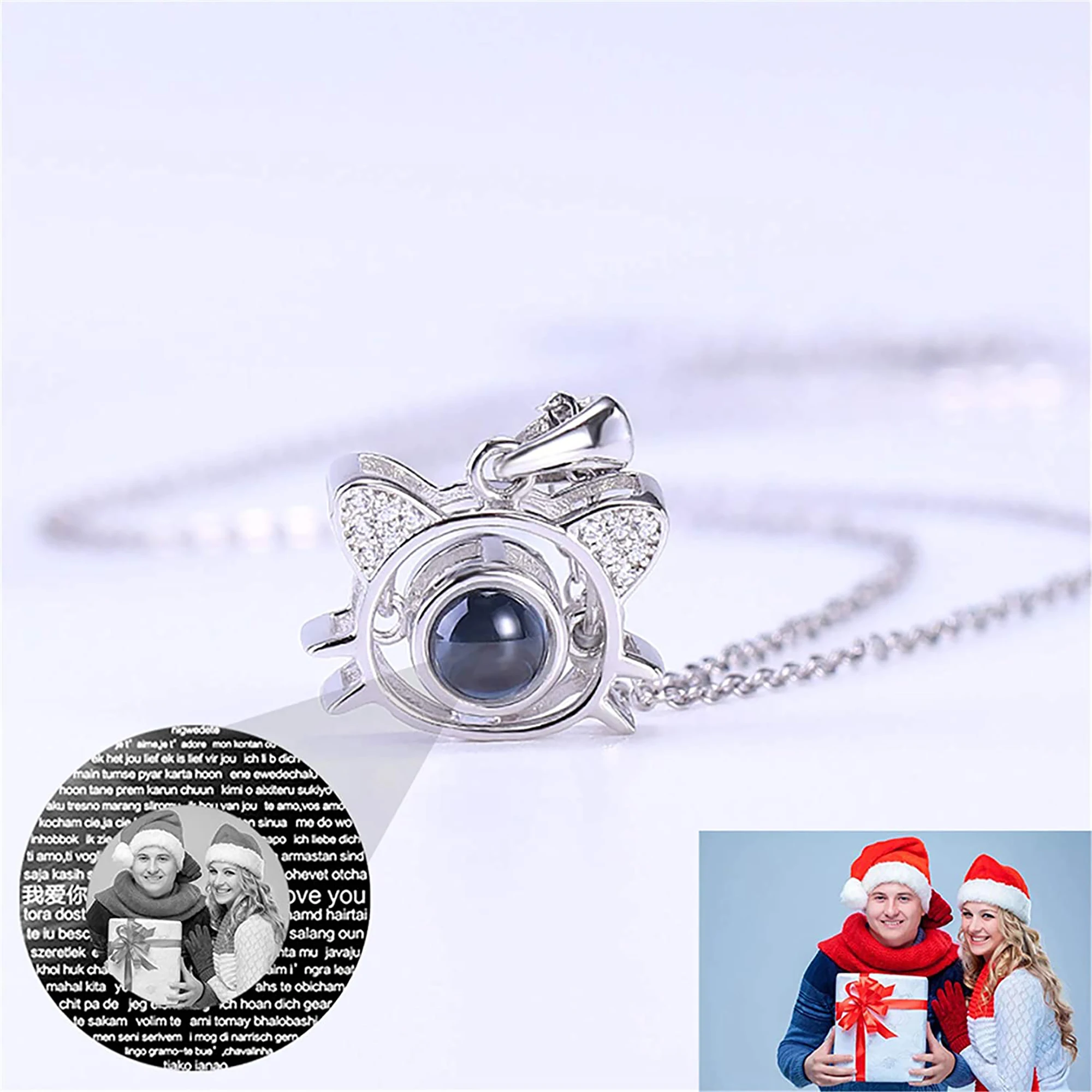 

925 silver 100 Languages I Love You Projection Custom Picture Name Pendant Necklace Romantic Love Memory Wedding Gifts For Women