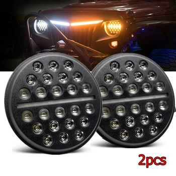 

New 7inch LED Headlights DRL Turn Signal Light Hi Low Beam Headlamp For Jeep Wrangler Lada Niva Land Rover Defender
