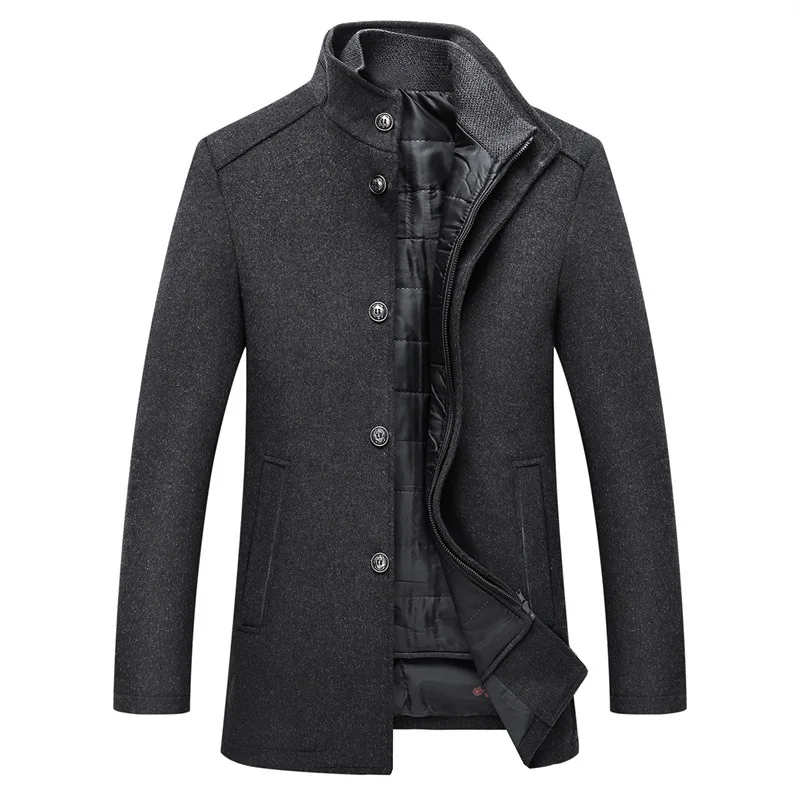 Зимние мужские новые с Регулируемый жилет толстые шерстяные пальто, шуба мужские однобортные пальто и куртки 4 цвета модные пальто M-3XL - Цвет: Gray