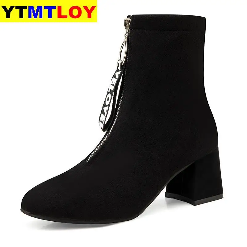 Г., Осень-зима, новые женские удобные ботинки с заостренным носком простые милые ботинки на молнии ботинки черного цвета - Цвет: Black