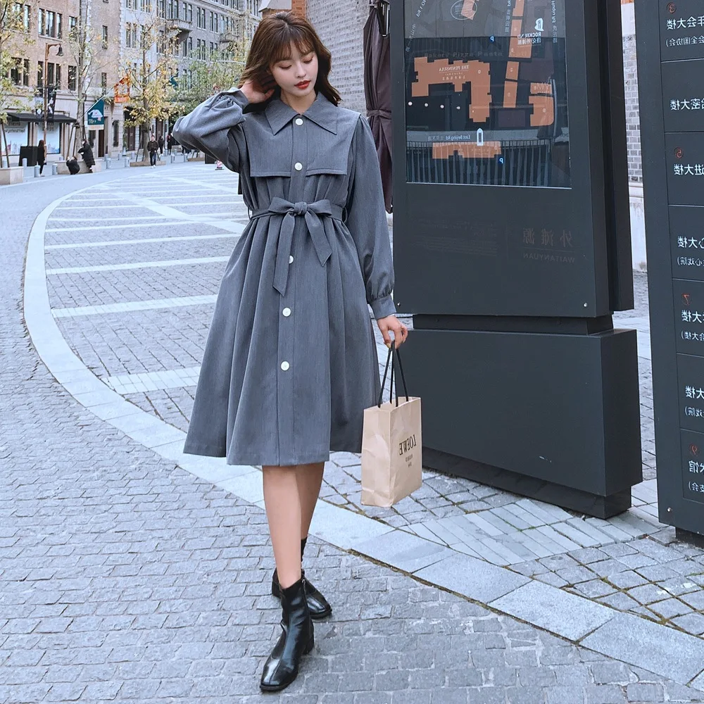 

Photo Shoot South Korea Dongdaemun Waist Hugging Lace-up feng yi qun 2020 Spring New Style WOMEN'S Dress Retro Laziness-Style Dr