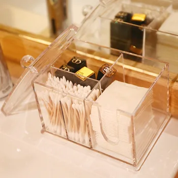 

1pc Transparent Cotton Pads Storage Compartments Cotton Swab Case Box Cosmetic Organizer Makeup Cotton Swabs Container
