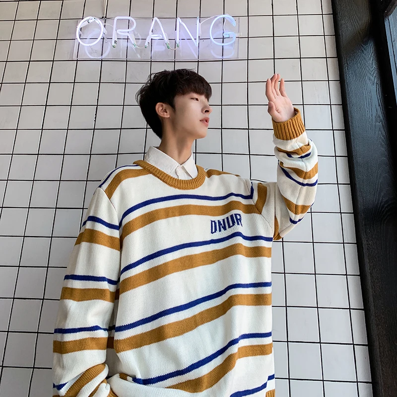 Winter Striped Sweater Men Warm Fashion Contrast Color Casual Knit Sweaters Man Sweter Loose Long-sleeved Pullover Men Clothes Winter Striped Sweater Men Warm Fashion Contrast Color Casual Knit Sweaters Man Sweter Loose Long-sleeved Pullover Men Clothes
