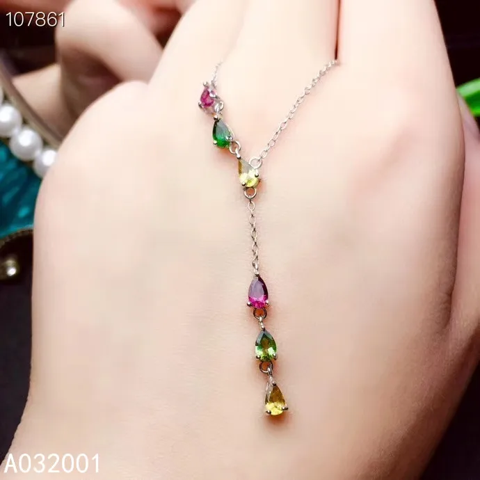 

KJJEAXCMY Fine Jewelry Natural Tourmaline 925 Sterling Silver Women Gemstone Pendant Necklace Chain Support Test Classic