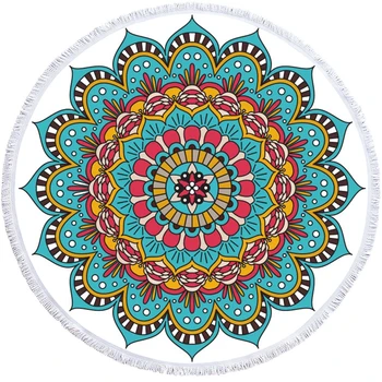 

Free shipping Ethnic India Golden Mandala Circles Lotus Flower Pattern Fringed Large Round Swim Bath Beach Towel Blanket Throw