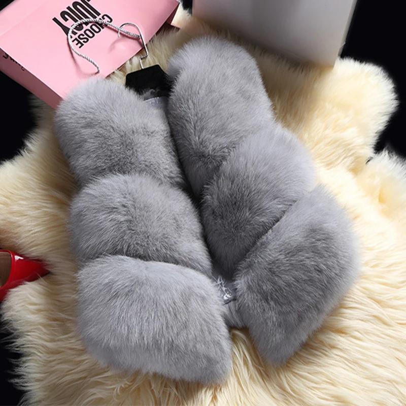 

Hot Sale 2019 Winter Women's Thick Warm Faux Fox Fur Vest High Quality Fashion O-Neck Short Fur Coat For Women Outwear PC038