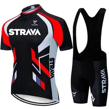 Maillot de cyclisme vert Fluorescent STRAVA, ensemble de cyclisme, à manches courtes, rouge