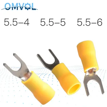 

SV5.5-4 SV5.5-5 SV5.5-6 Yellow Furcate Cable Wire Connector Furcate Pre-Insulating Fork Spade 12~10AWG Wire Crimp Terminals