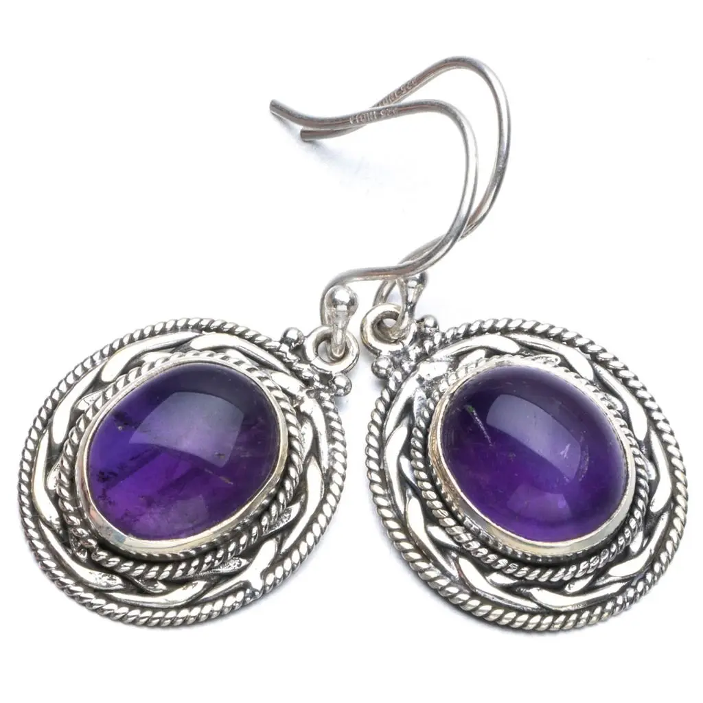 Натуральный Аметист Boho Стиль 925 Висячие серьги из серебра 925 пробы 1 1/" R1606