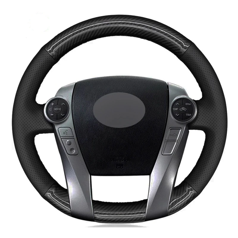 Car Steering Wheel Cover Black Genuine Leather Carbon Fiber For Toyota 