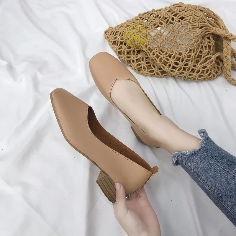

fashion brand Sexy Concise Elegant short-heeled women shoes tacones altos mujer sexy Pointed Toe platform square heels H12-67