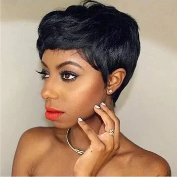 

Short Wavy Wig Pixie Wig Human Hair 6inch Short Pixie Cut Wig Black Short Human Hair Wigs for Women Maxine Full Wig150% Remy