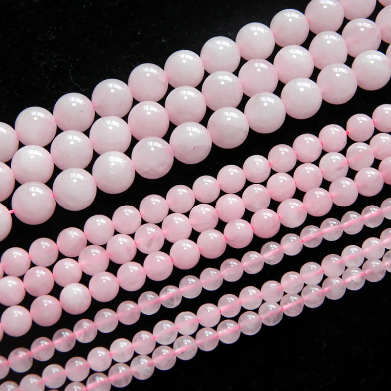 Quartz Beads Natural Pink Rose Quartz Crystal 6mm 8mm 10mm 12mm Clear Smooth Round Stone Loose Beads For Jewelry Making DIY Necklace Strand