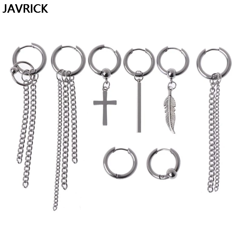 Korean Jewelry Titanium Steel Earrings Long Men Boys Hoop Chain