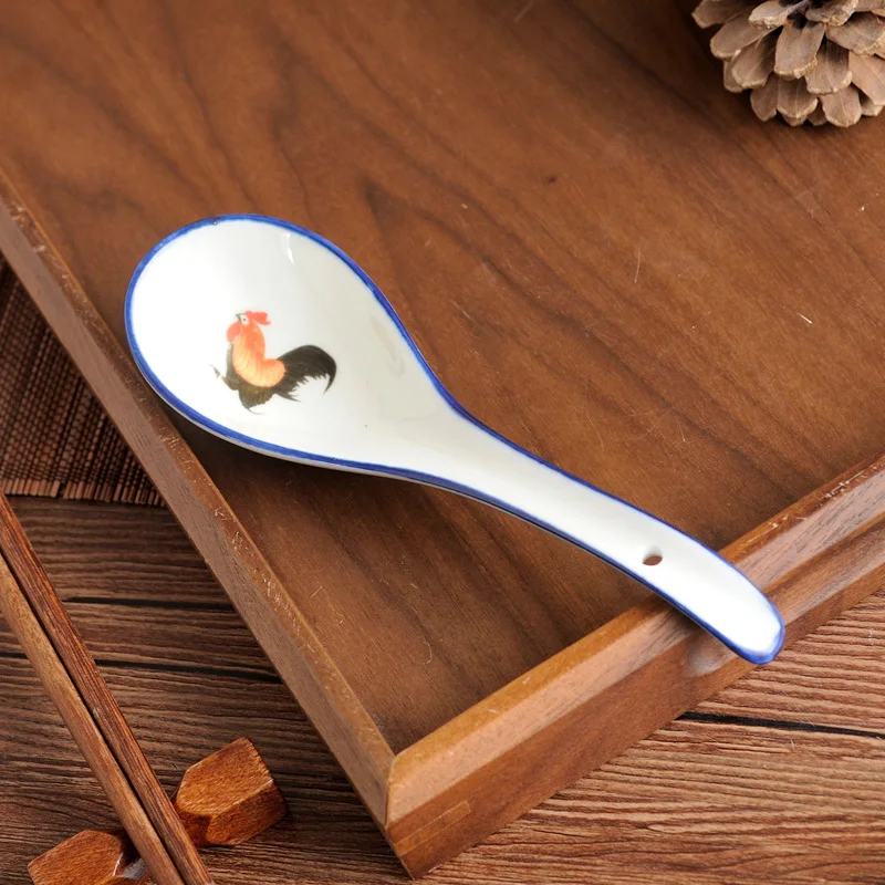 Description Picture 5 of itemFor restaurants Hotel home tableware Big Red Rooster Pattern ceramics spoon Ladle soup spoon