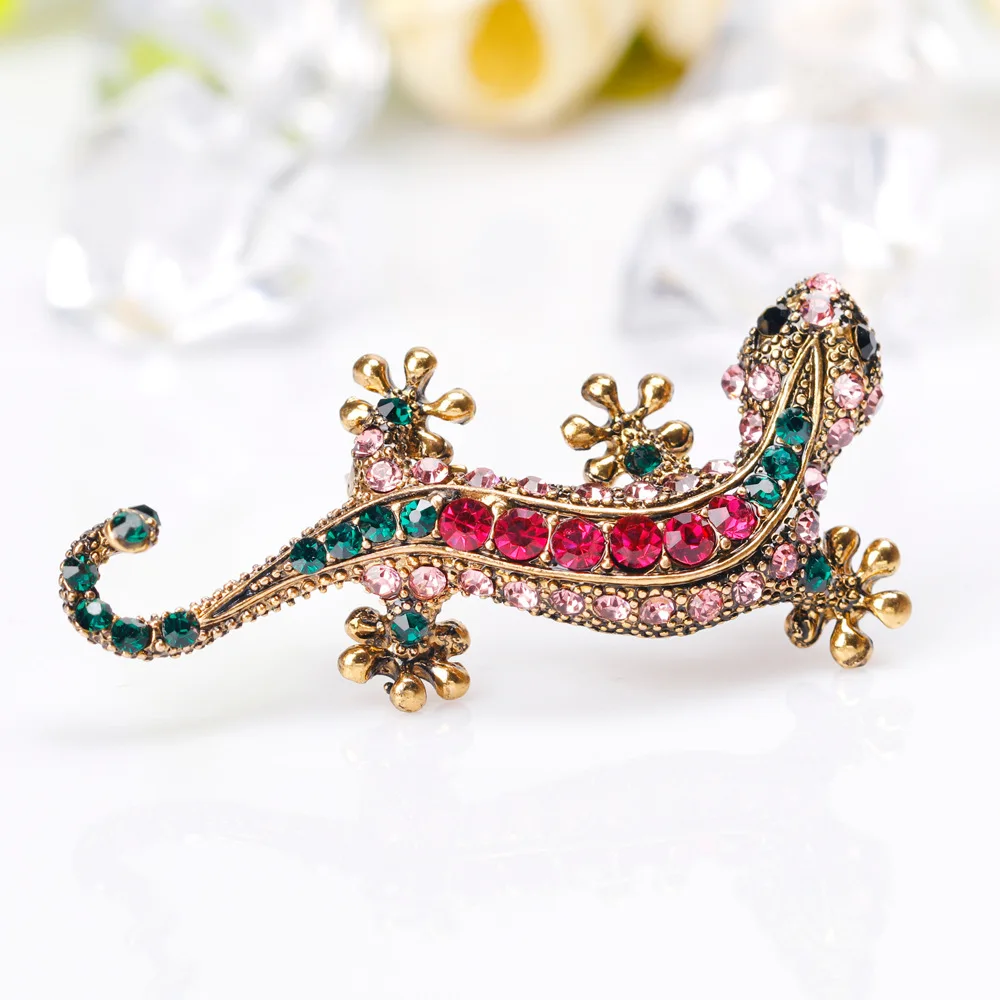 

Europe And America New Style Retro Cool Brooch Alloy Diamond Set Lizard Gecko Four Claws Snake Diamond Set Corsage Brooch Women'