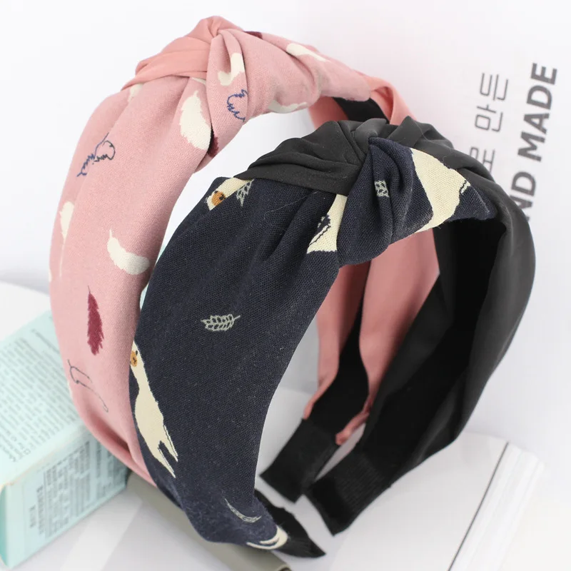 

Hair Bands South Korea Double Color Joint Headdress Cartoon Mori Girl Line Washed Large Rims Knot Headband Cute Cat Face Wash B6