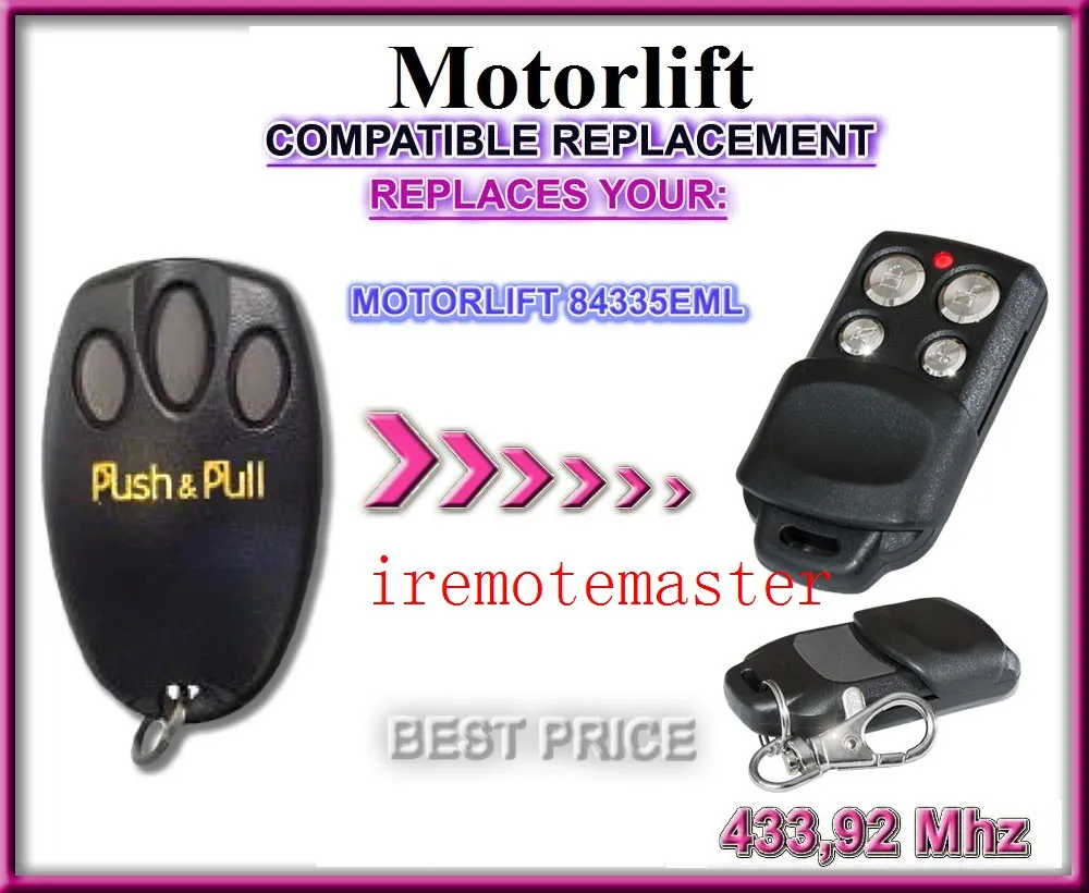 

Motorlift Chamberlain Liftmaster 84335EML Replacement Remote Control Garage Gate key Fob 433mhz remote