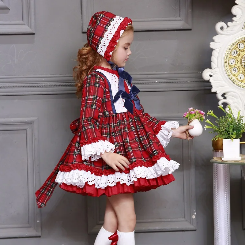 

Christmas Girl Plaid Bow Spain dresses Kids Luxury lolita princess dress baby vintage party Spainish clothes