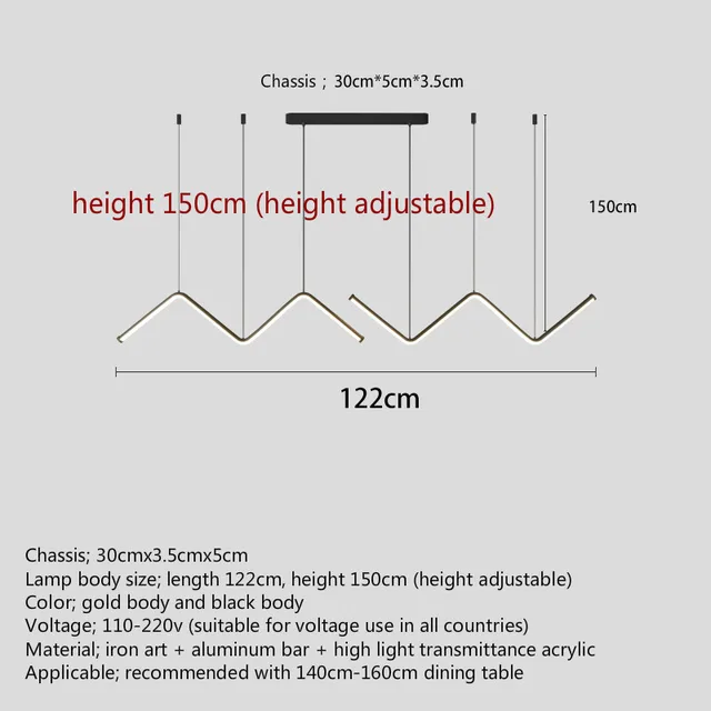 Modern LED dining room chandelier lighting Nordic restaurant long hanging lights office fixtures Bar illumination study lamps L122cm