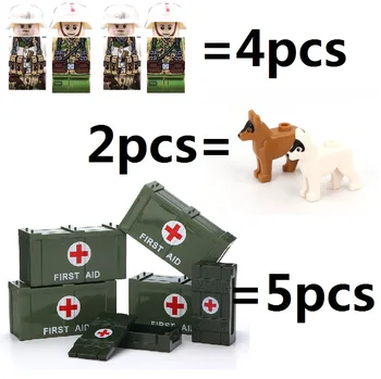 

WW2 Paramedics Dog Military Weapons Mini Building Blocks Germany Helmet Medical Handbag City Soldier Figures Parts Blocks Toys