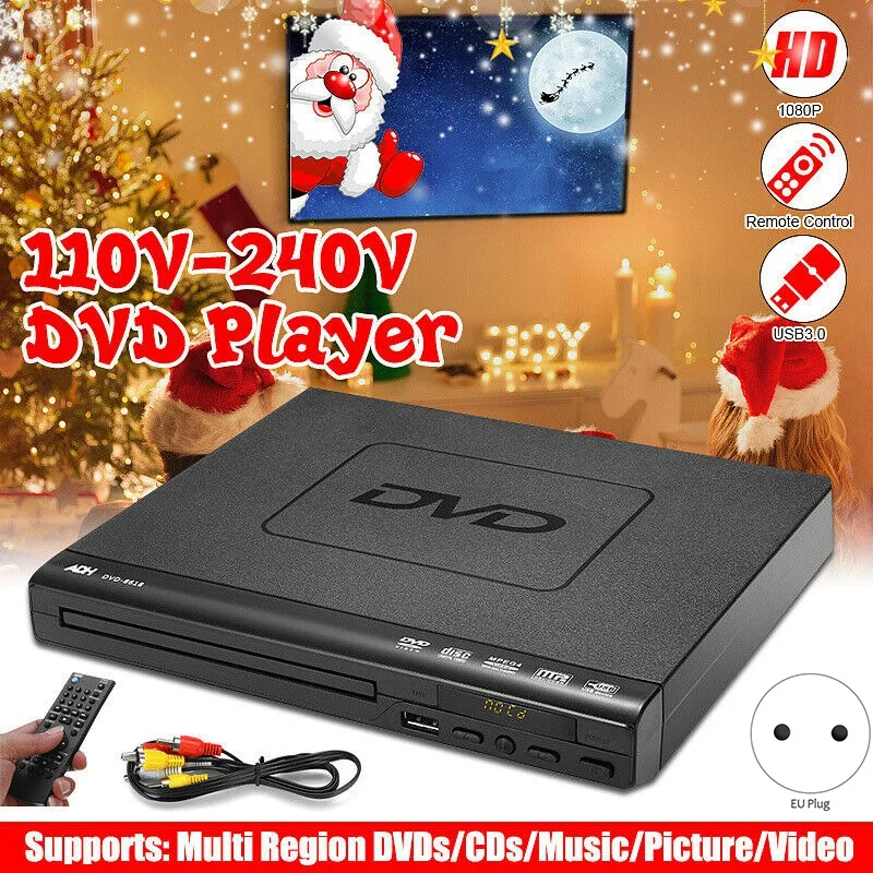 110 V-240 V USB Портативный несколько DVD плеер ADH DVD проигрыватель компакт-дисков/SVCD/VCD/проигрыватель дисков домашнего кинотеатра Системы с пультом дистанционного управления Управление штепсельная вилка европейского стандарта