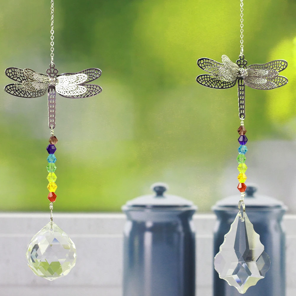 30mm Ball/50mm Mapleleaf Handmade dragonfly Crystal Ball Prism Rainbow Maker With Octagon Beads Home Hanging Suncatcher Ornament tumbeelluwa wire wrapped tree of life crystal hang decorations healing crystal prism ball chakra colors beads rainbow suncatcher
