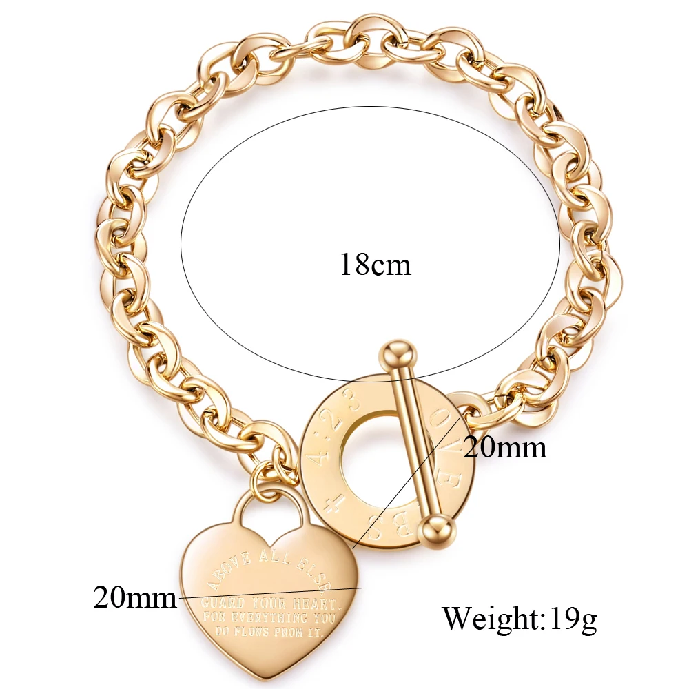 Stainless Steel Love Heart Bracelets For Women Party Gift Fashion Joyas de Chain Charm Bracelets Jewelry Wholesale Text Engraved