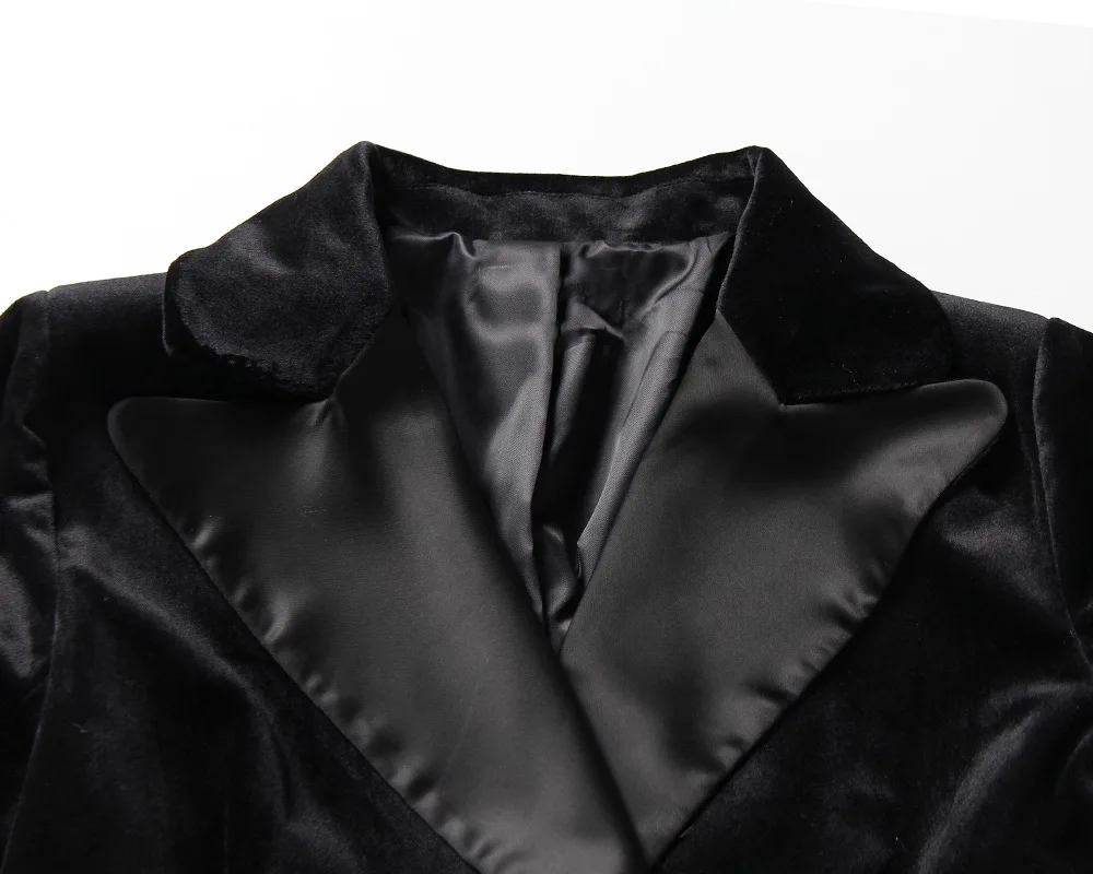 Черный Бархатный Тонкий Блейзер Feminino осень зима элегантный зубчатый длинный рукав дамы офисный Блейзер карманы куртка для женщин