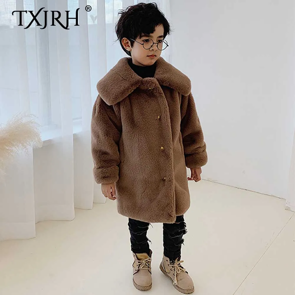 

TXJRH Stylish Kids Toddler Son Mother Faux Fur Furry Lapel Cute Winter Thick Keep Warm Coat Long Sleeve Long Jacket Outwear Top