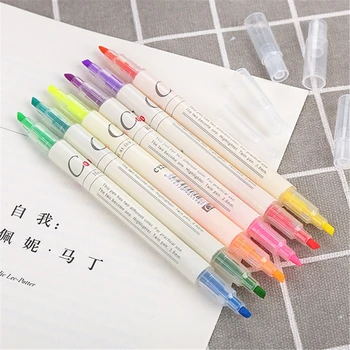 

6pcs/set Cute Candy color Highlighter Pen Stationery Double Headed Fluorescent marker Pen Mark Pen Office School Supplies
