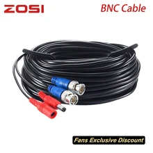 ZOSI 18,3 м 60 футов CCTV кабель BNC+ DC штекер кабель для камеры видеонаблюдения DVR безопасности черная система видеонаблюдения Аксессуары