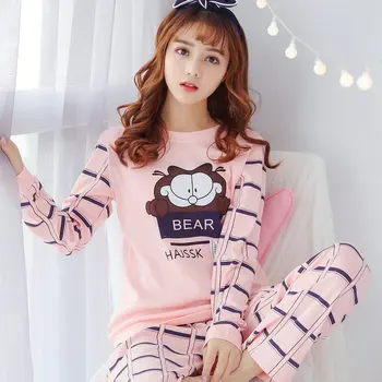

Women Pajamas Set 2020 Spring Autumn New Thin Cartoon Printed Long Sleeve Cute Sleepwear Casual Homewear Female Pyjamas