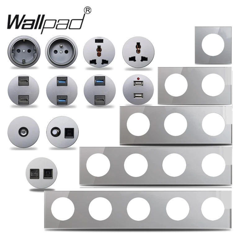 Wallpad L6 серый Cristal стекло ЕС французский мощность настенное гнездо USB зарядное