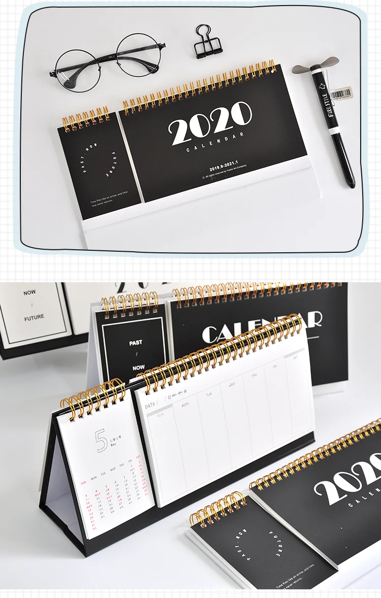 Simple Black and White Series Desk Calendar DIY Note Memo Coil Calendars.09-.12 Daily Schedule Planner