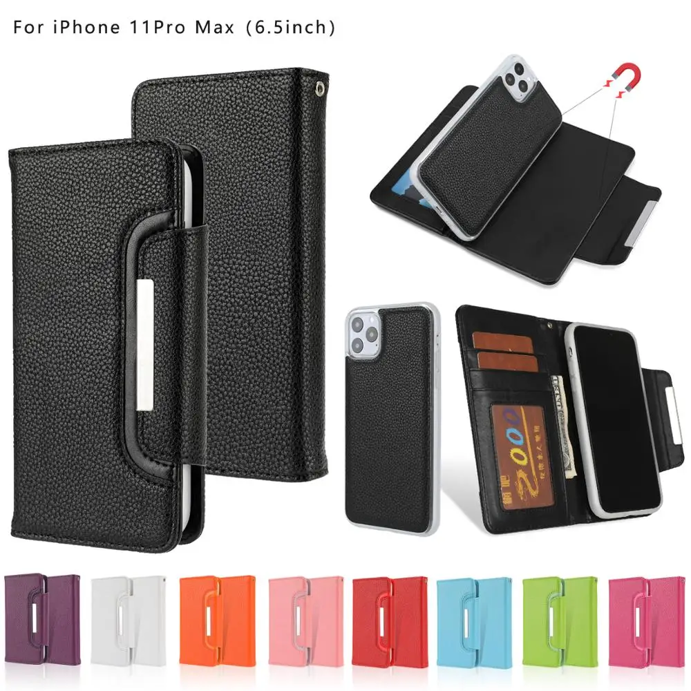 

For iPhone X XS Max 11 Pro Max Magnetic Detachable 2 in 1 Multi-functional Synthetic Leather Wallet Card Holders Cover Case