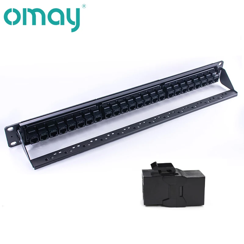 24 Port CAT6 Through Coupler Patch Panel RJ45 Network Cable 19in 1U with Back Bar Rackmount CAT6A UTP Keystone Jack rj45 patch panel