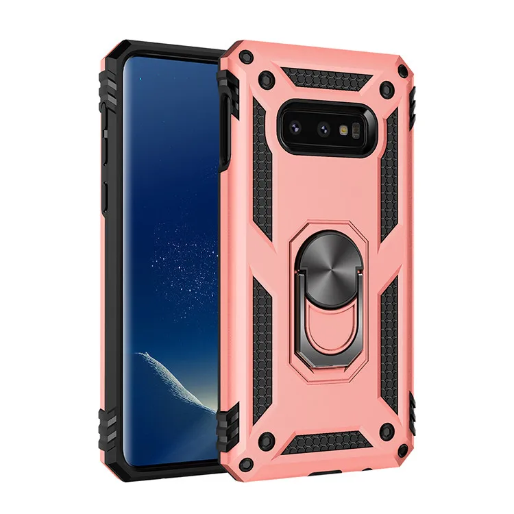 Роскошный бронированный противоударный чехол для samsung galaxy S10 S9 S8 Note 8 9 J5 J7 A6 A7 A8 A9 A30 A50 M10 20 автомобильный держатель кольцо чехол - Цвет: Rose