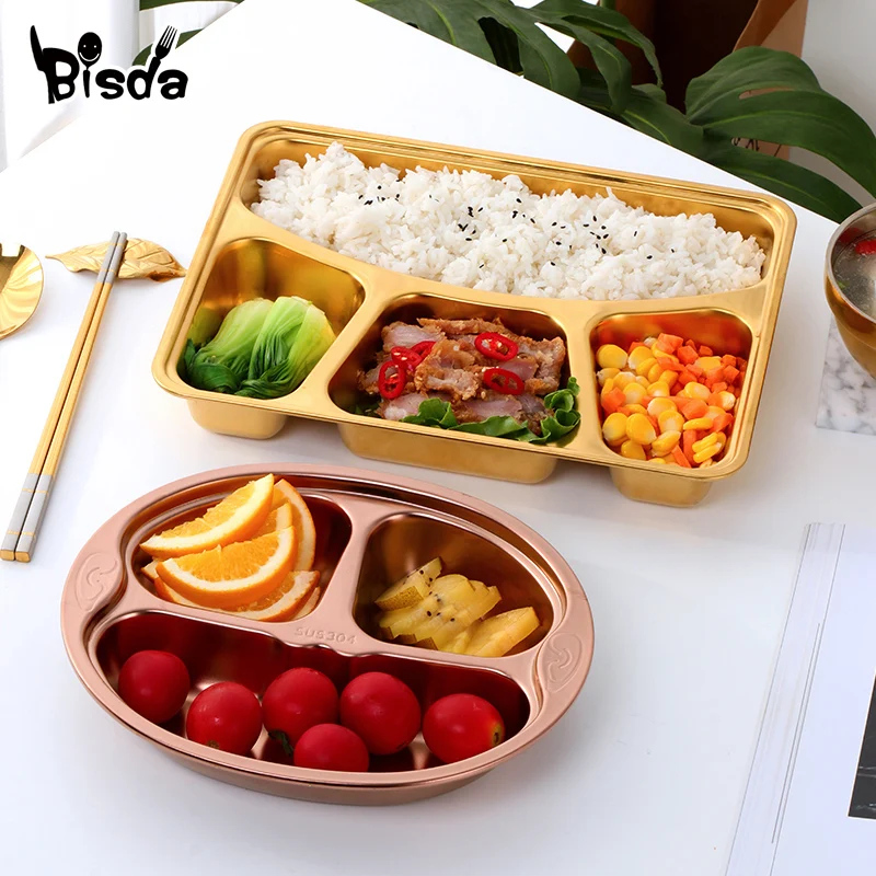 

Stainless Steel Dinner Plate With Lid Student Fast Food Tray Cafeteria Dinner Tray Food Container Non-Magnetic Deep Snack Dish