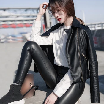 

PU Leather Jacket Women Spring And Summer Motorcycle Small Leather Jacket Female Short Coat Student Korean Slim Tops Outwear