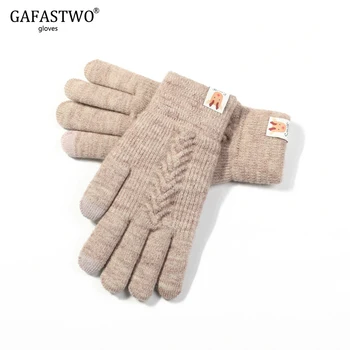 

2019 New Winter Knit Gloves Girls Touch Screen Double Warm And Plush Thicken Outdoor Riding Gloves Cute Student Korean Edition