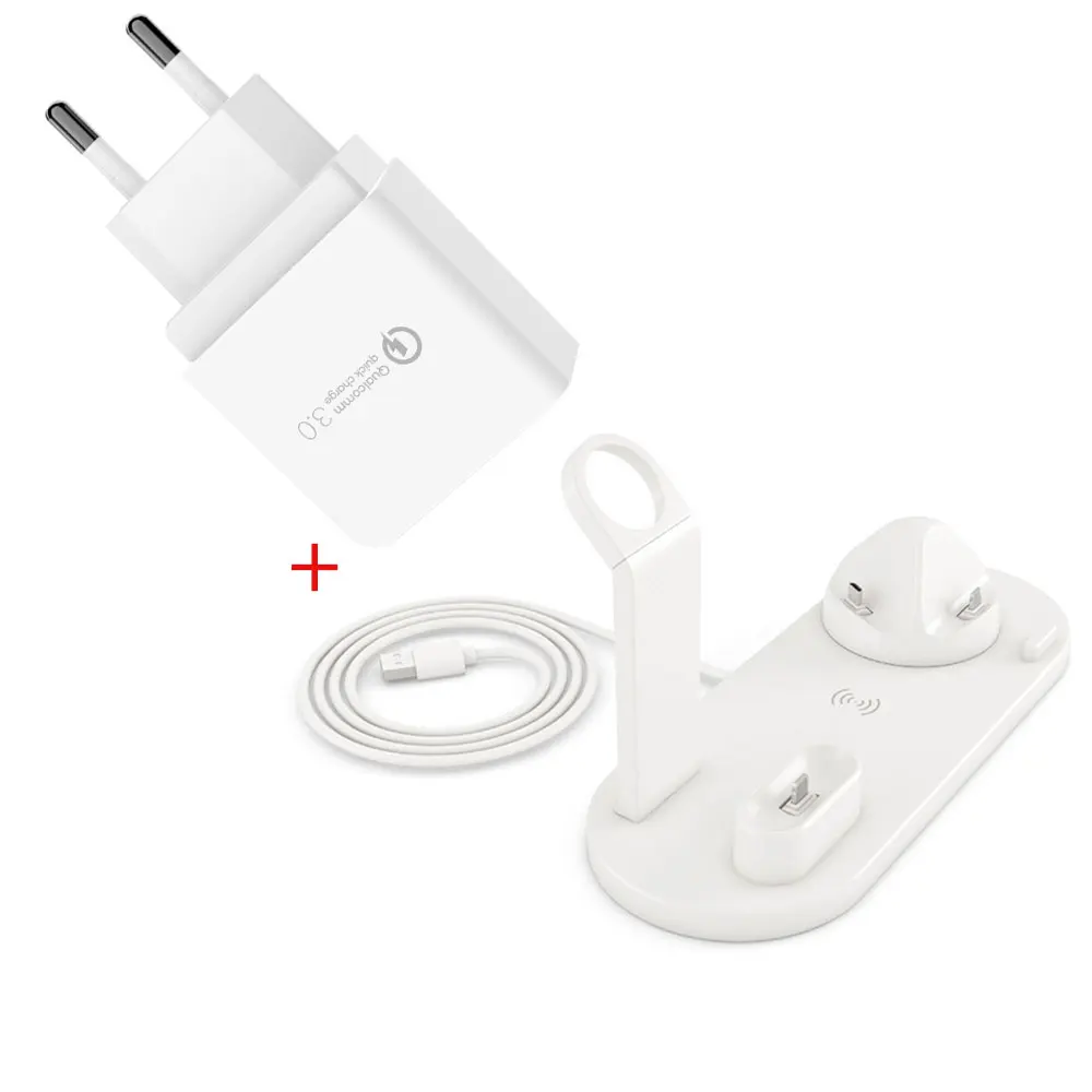 Беспроводное зарядное устройство, подставка для телефона, док-станция для Apple Watch Series 5 4 3 2 Iphone 11 Pro Max XS MAX XR 8 X IWatch Airpods - Цвет: White EU Plug