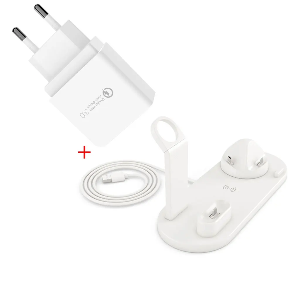 White EU Plug Беспроводное зарядное устройство, подставка для телефона, док-станция для Apple Watch Series 5 4 3 2 Iphone 11 Pro Max XS MAX XR 8 X IWatch Airpods - Цвет: White EU Plug